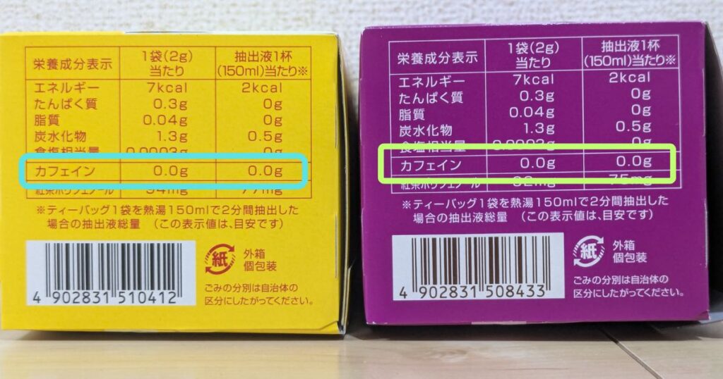 日東紅茶カフェインレスアールグレイ商品の栄養成分表示